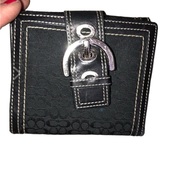 Coach black  monogram canvas card case / wallet vintage & authentic - Picture 1 of 11